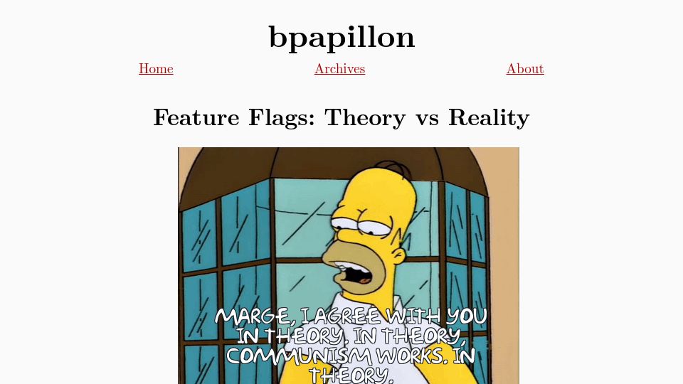 Screenshot of bpapillon.com: Feature Flags: Theory vs. Reality