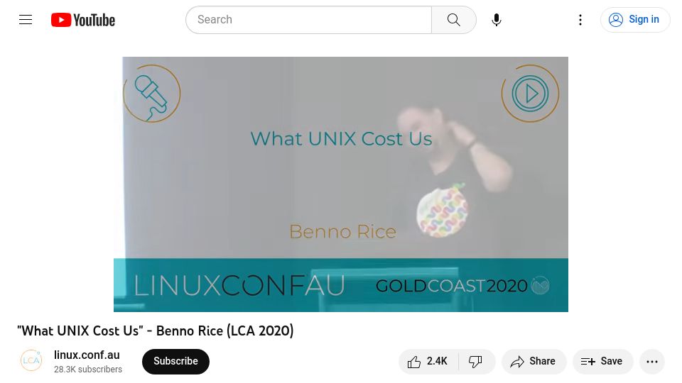 Screenshot of youtube.com: What Unix Cost Us (2020) [video]