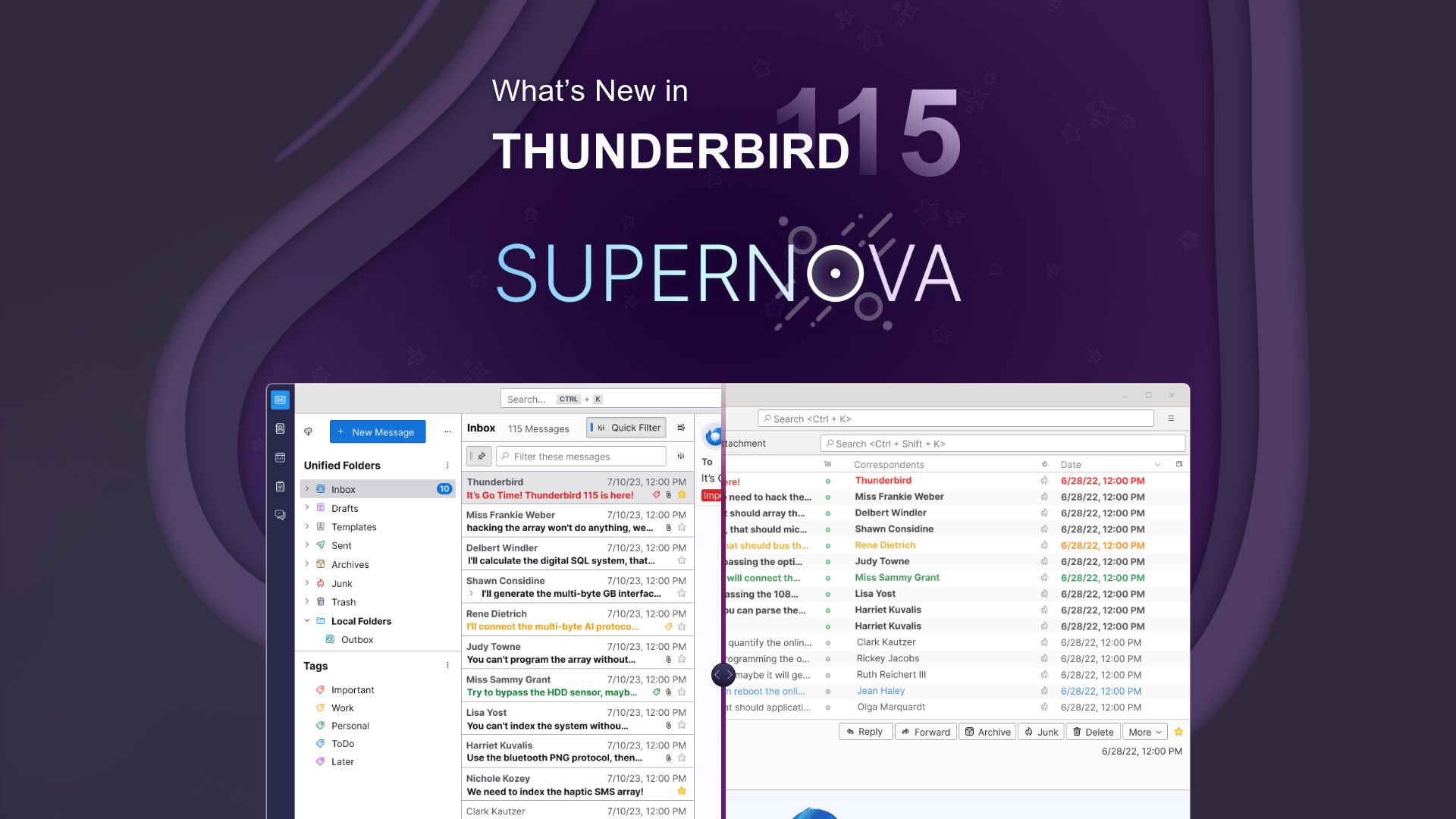 Screenshot of thunderbird.net: Thunderbird 115