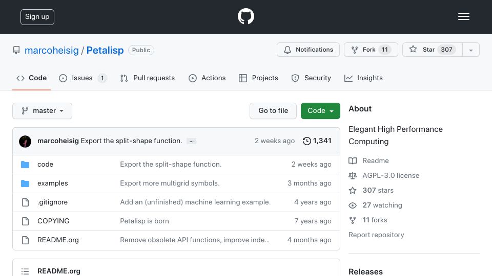Screenshot of github.com: Petalisp: Elegant High Performance Computing