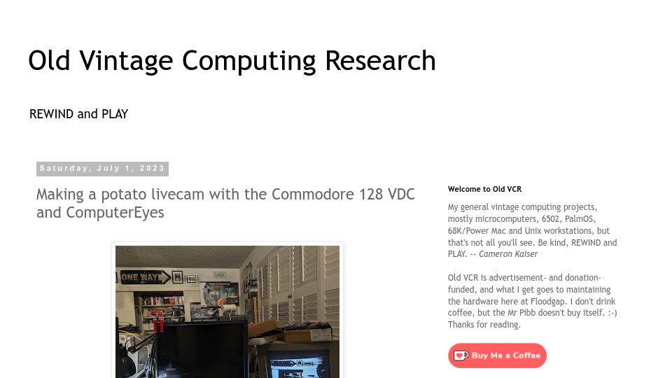 Screenshot of oldvcr.blogspot.com: Making a potato livecam with the Commodore 128 VDC and ComputerEyes