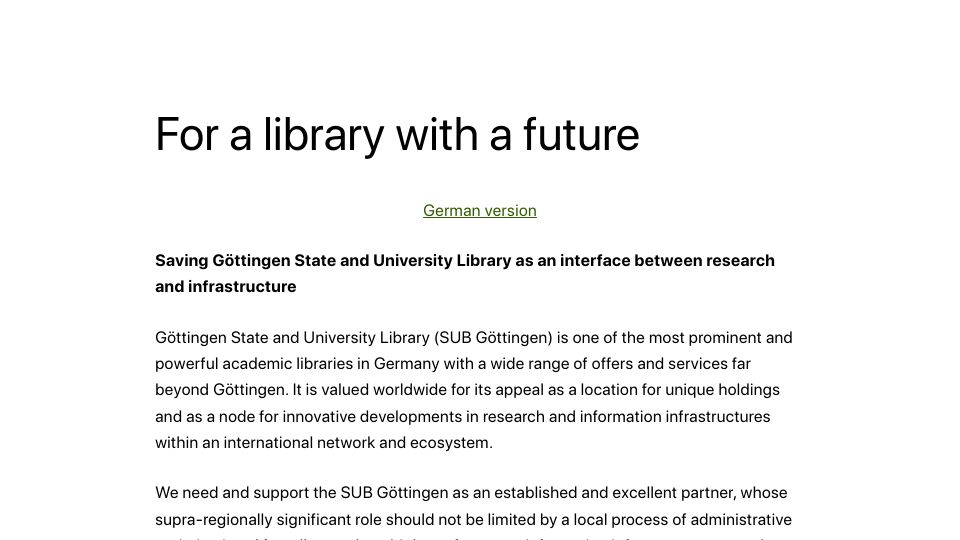 Screenshot of zukunft-der-sub.de: Saving a German Library as an interface between research and infrastructure