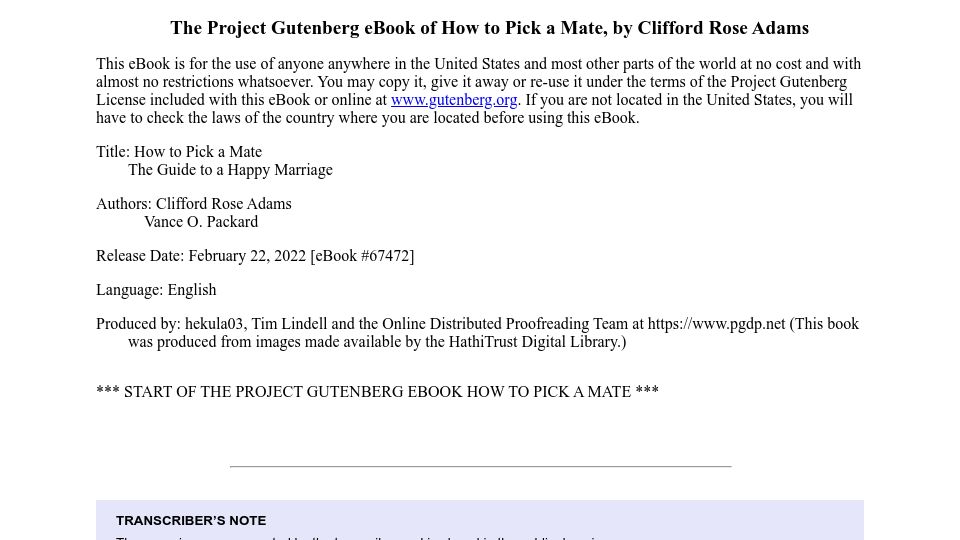Screenshot of gutenberg.org: How to Pick a Mate (1946)