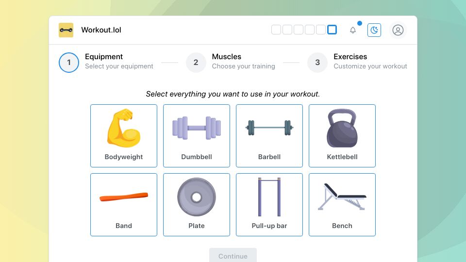 Screenshot of workout.lol: Show HN: Workout.lol – a web app to easily create a workout routine