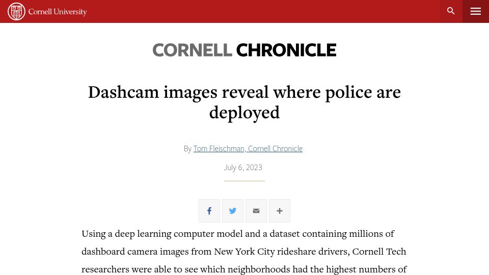 Screenshot of news.cornell.edu: Dashcam images reveal where police are deployed