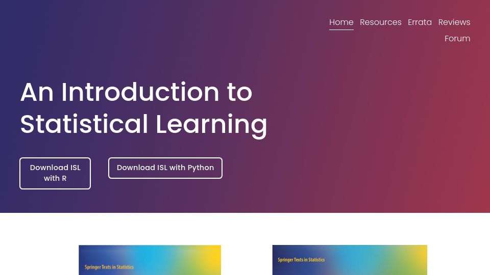 Screenshot of statlearning.com: An Introduction to Statistical Learning with Applications in Python