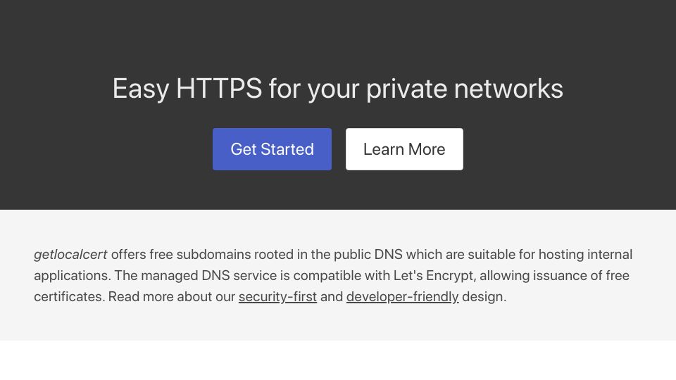 Screenshot of getlocalcert.net: Easy HTTPS for your private networks