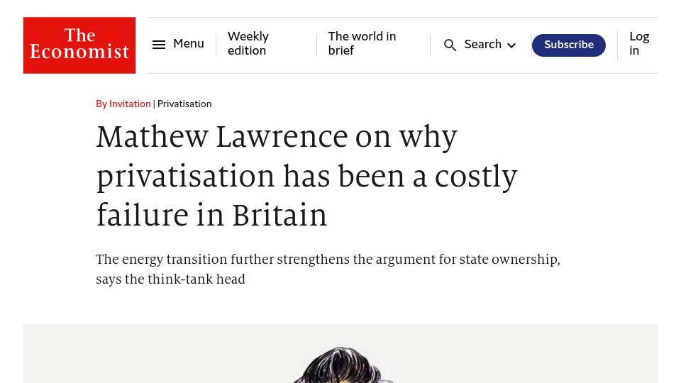Screenshot of economist.com: Privatisation has been a costly failure in Britain