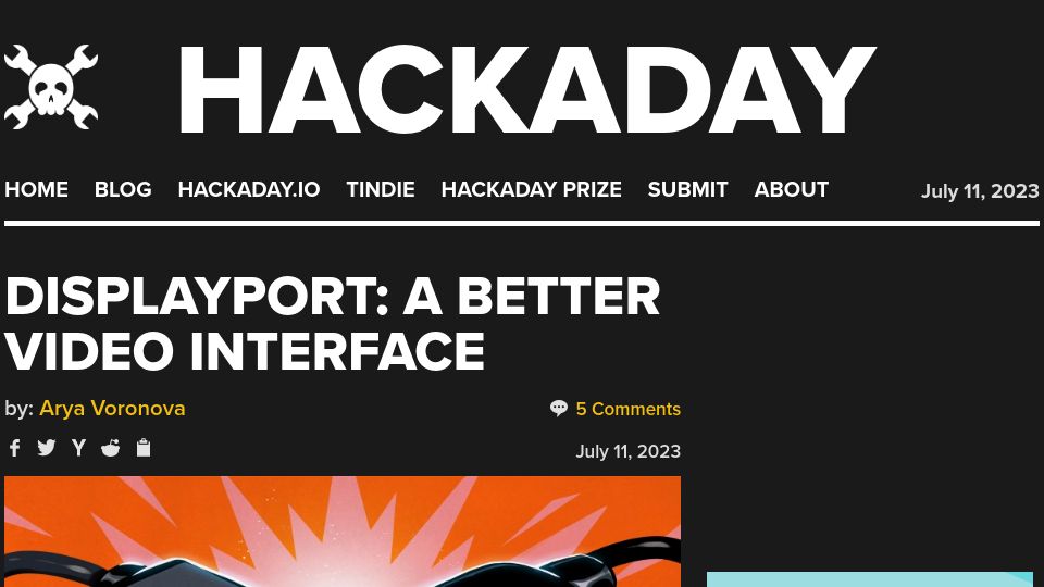 Screenshot of hackaday.com: Displayport: A Better Video Interface