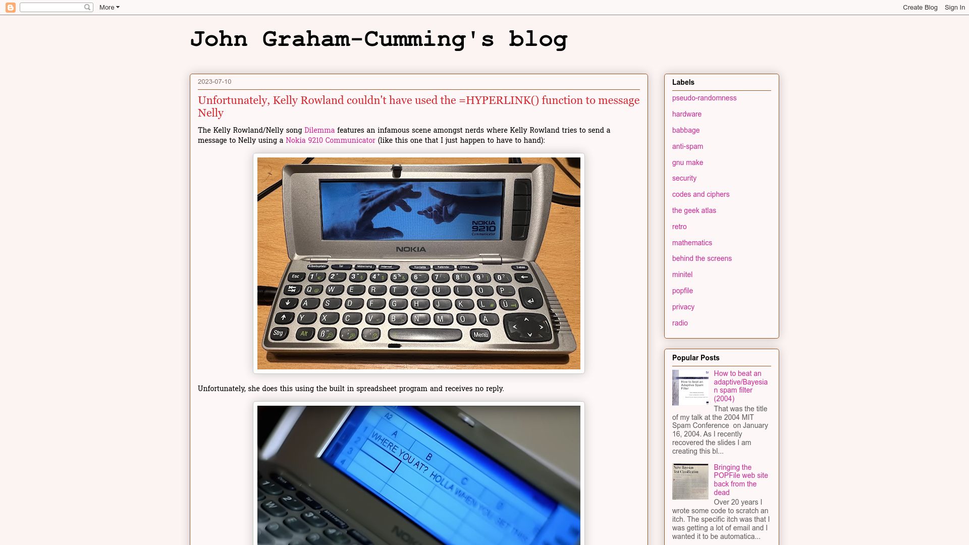 Screenshot of blog.jgc.org: Kelly Rowland couldn't have used the =HYPERLINK() function to message Nelly
