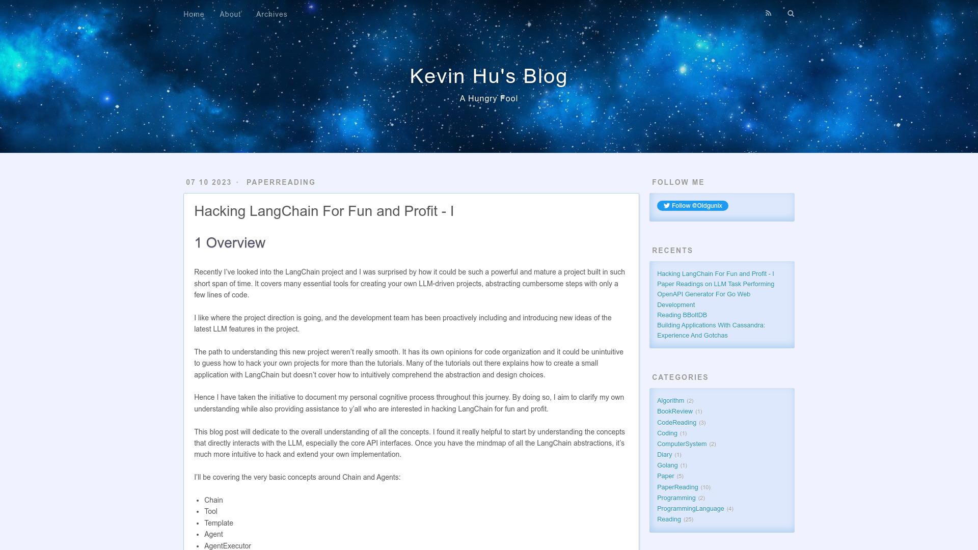 Screenshot of blog.kevinhu.me: Understanding LangChain Basic Concepts