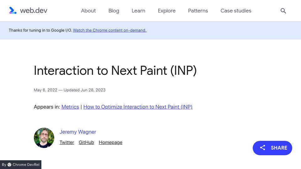 Screenshot of web.dev: Interaction to Next Paint (INP)