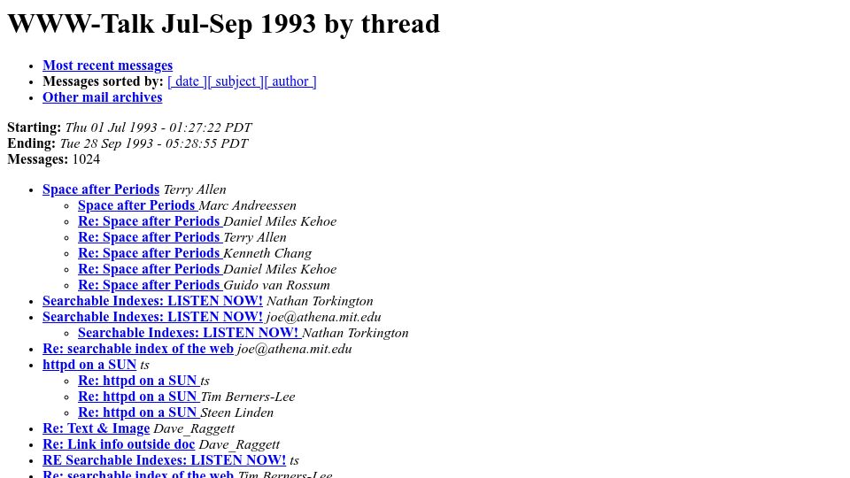 Screenshot of 1997.webhistory.org: Space After Periods (1993)