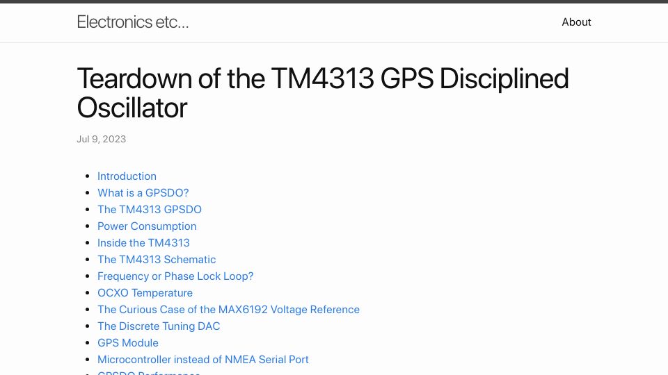 Screenshot of tomverbeure.github.io: Teardown of the TM4313 GPS Disciplined Oscillator