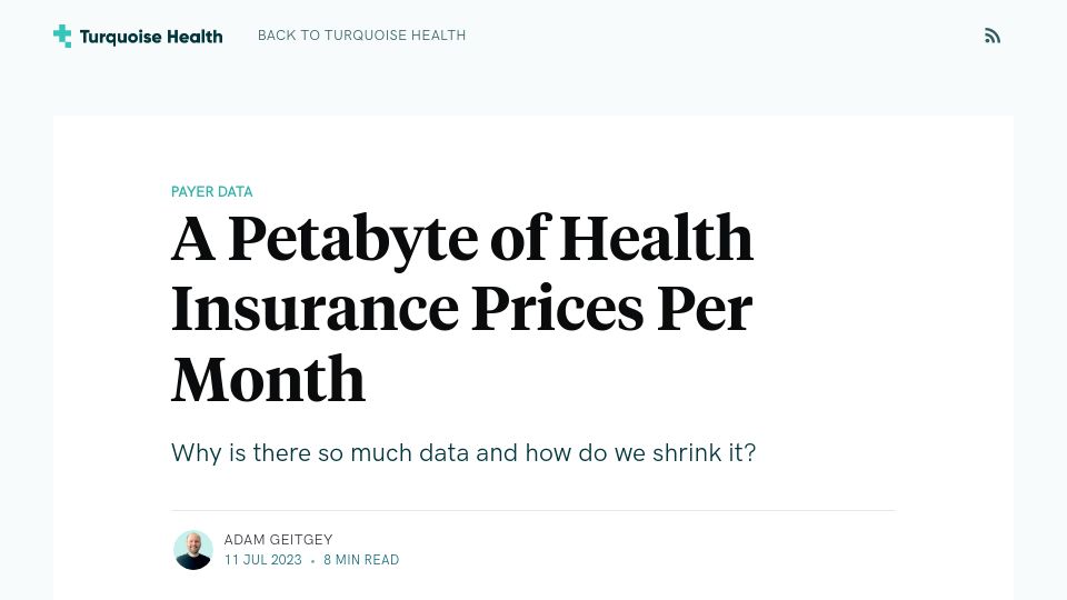 Screenshot of blog.turquoise.health: A petabyte of health insurance prices per month