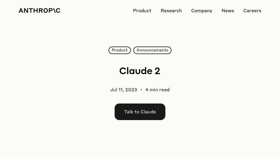 Screenshot of anthropic.com: Claude 2