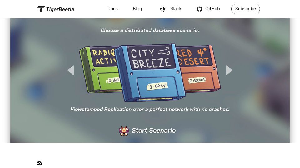 Screenshot of tigerbeetle.com: We put a distributed database in the browser and made a game of it