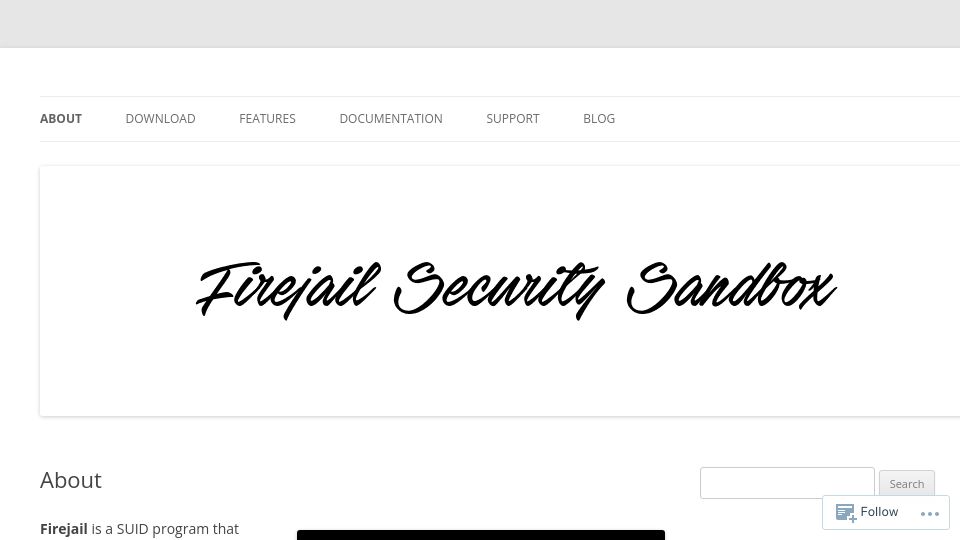 Screenshot of firejail.wordpress.com: Firejail: Light, featureful and zero-dependency security sandbox for Linux