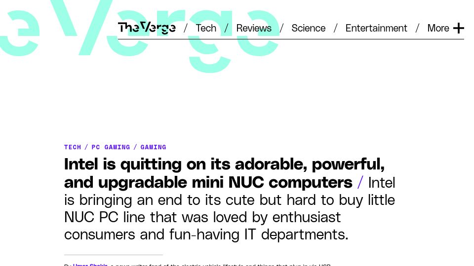 Screenshot of theverge.com: Intel is quitting on NUC computers