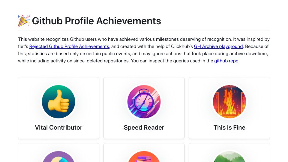 Screenshot of cqcumbers.com: GitHub profile achievements