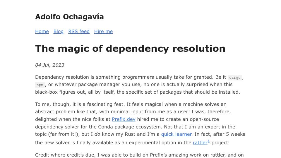Screenshot of ochagavia.nl: The magic of dependency resolution