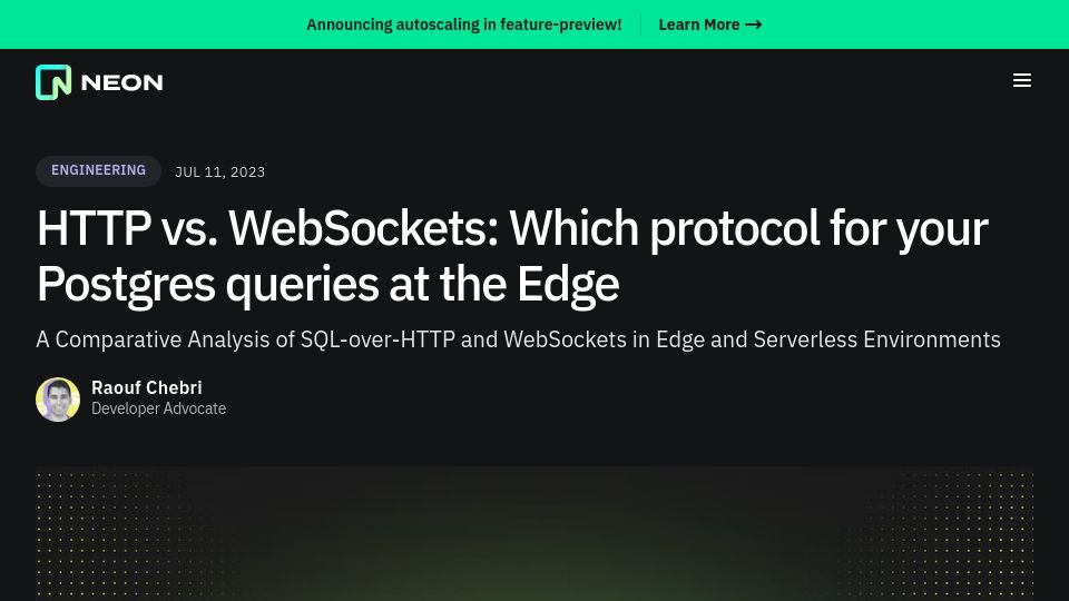 Screenshot of neon.tech: HTTP vs. WebSockets: Which one is the fastest for Postgres queries at the edge?
