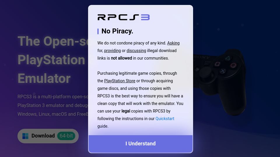 Screenshot of rpcs3.net: RPCS3 – Open Source Playstation 3 Emulator
