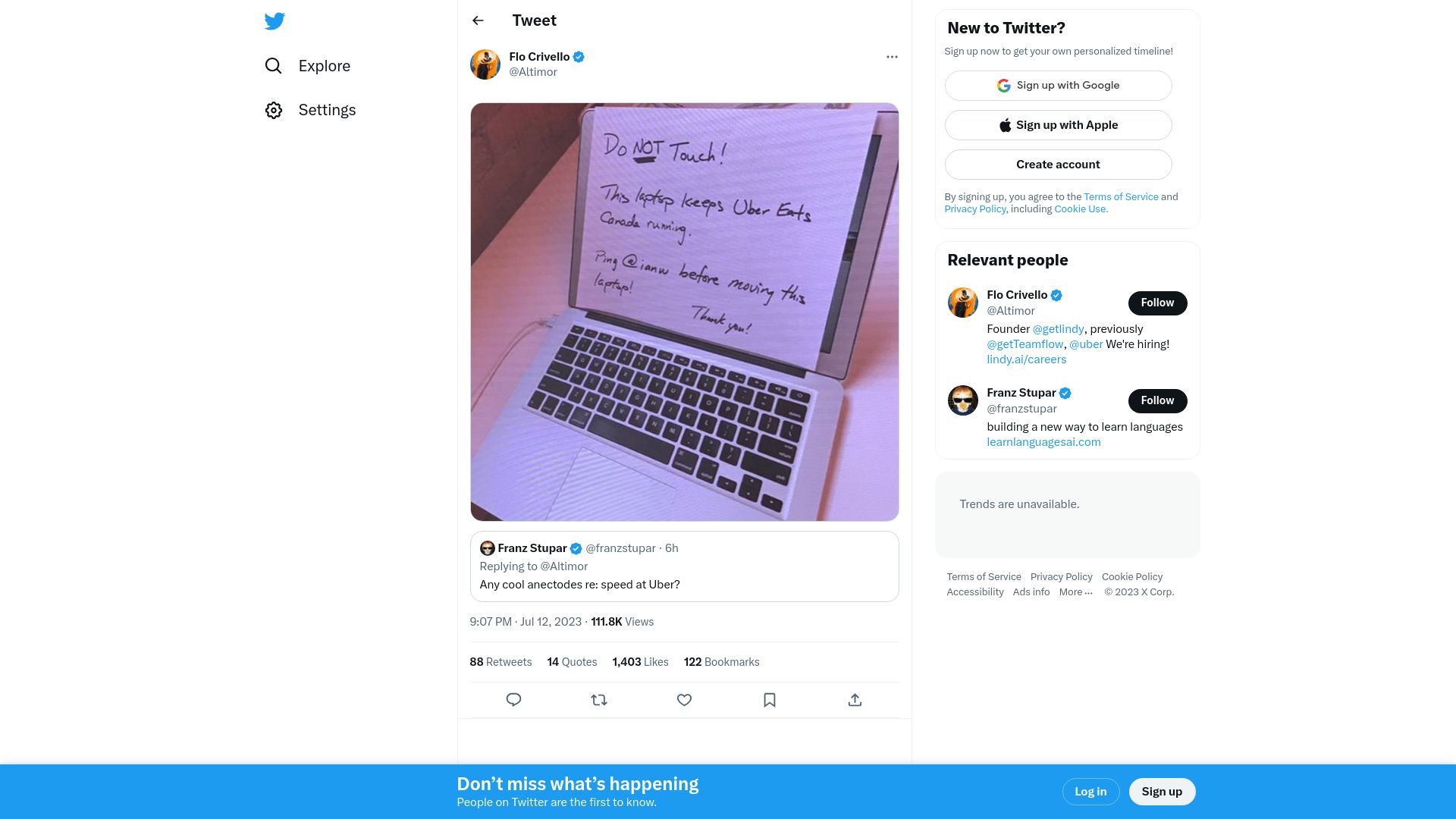 Screenshot of twitter.com: Uber Eats Canada Ran Production in a MacBook Air