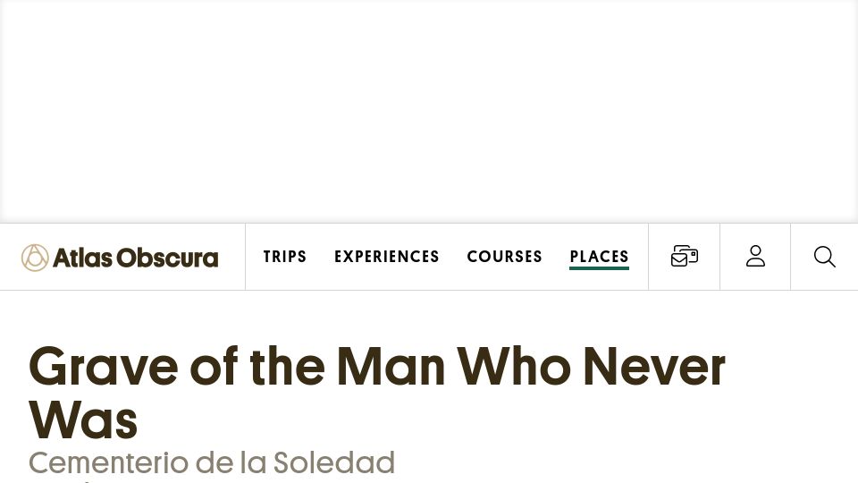 Screenshot of atlasobscura.com: Grave of a man who never was (2015)