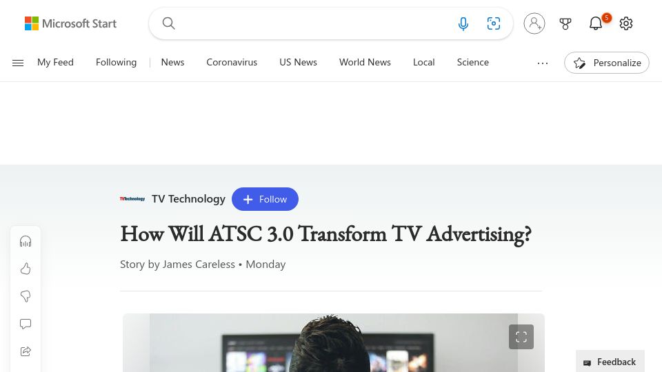 Screenshot of msn.com: How will ATSC 3.0 transform TV advertising?