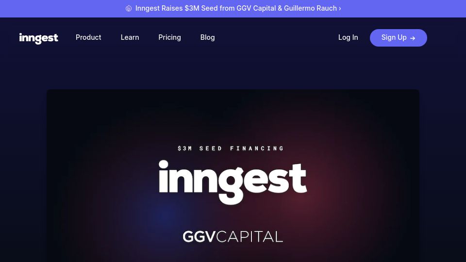 Screenshot of inngest.com: Inngest raises $3M seed to build the reliable workflow platform for every dev