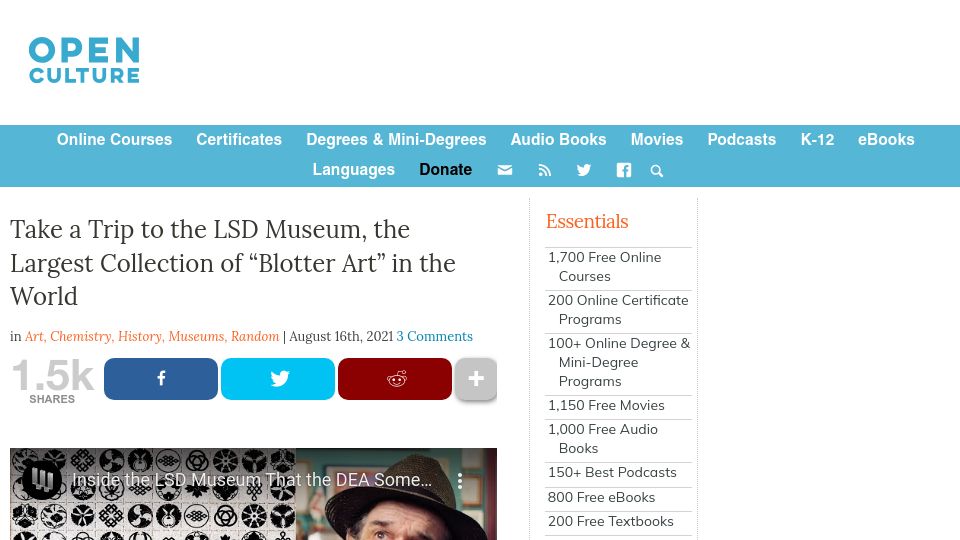 Screenshot of openculture.com: The LSD Museum (2021)