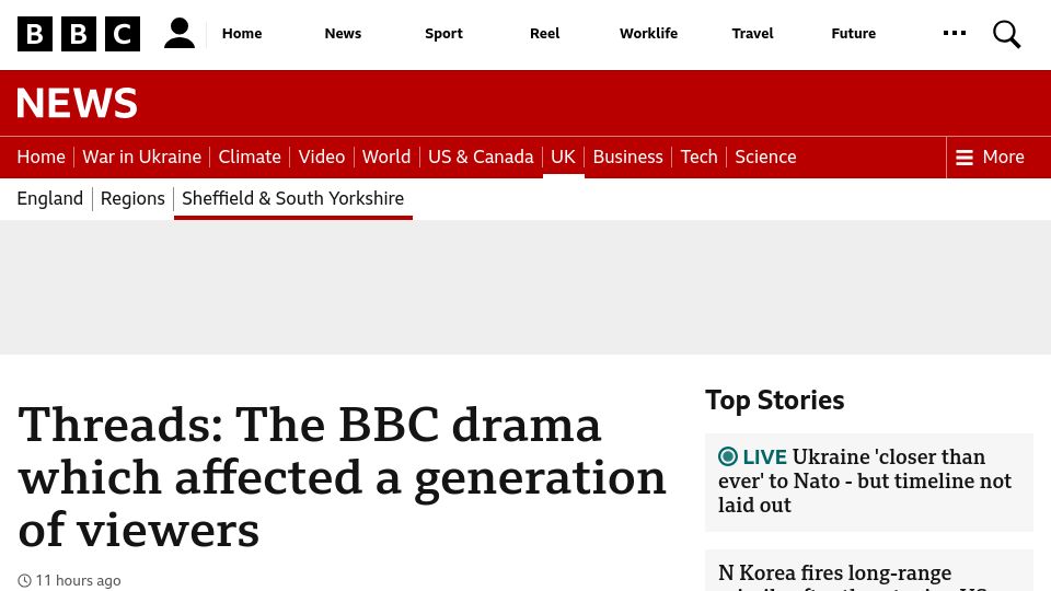 Screenshot of bbc.com: Threads: The BBC drama which affected a generation of viewers