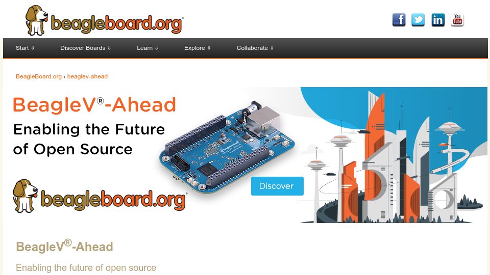 Screenshot of beagleboard.org: BeagleV-Ahead RISC-V board