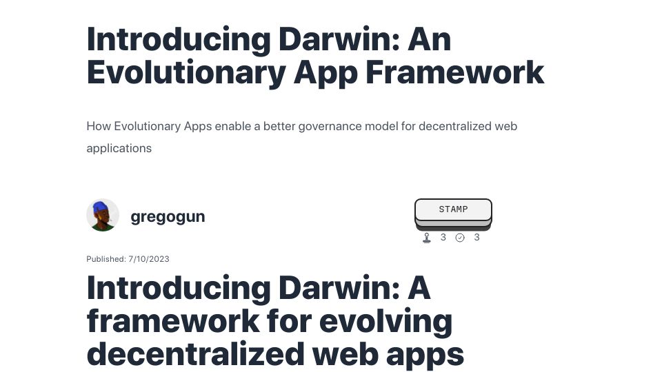 Screenshot of evolutionary.arweave.dev: Darwin: A framework for evolving decentralized web apps