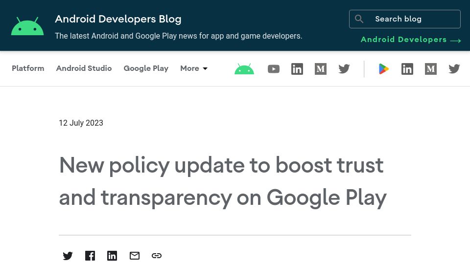 Screenshot of android-developers.googleblog.com: Google now requires and lists phone number in Play Store listings