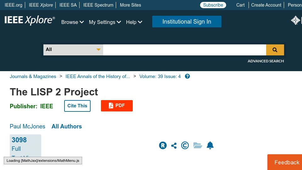 Screenshot of ieeexplore.ieee.org: The LISP 2 Project (2017)
