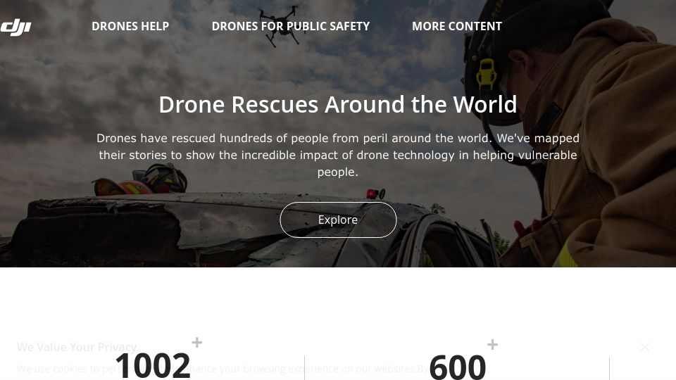 Screenshot of enterprise.dji.com: DJI Drone Rescue Map