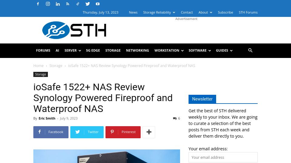 Screenshot of servethehome.com: IoSafe 1522 NAS Review Synology Powered Fireproof and Waterproof NAS