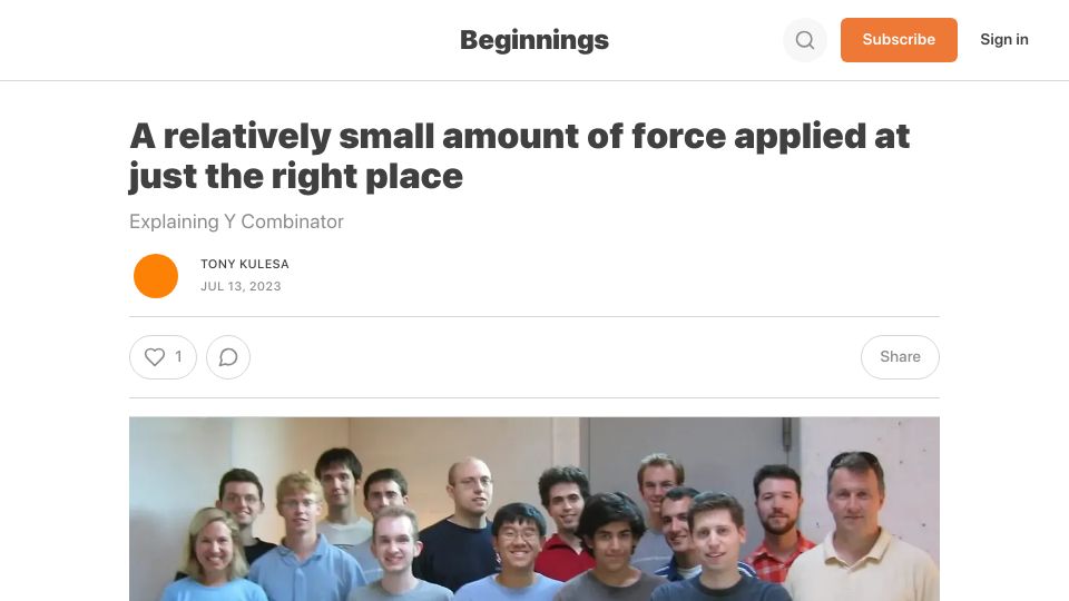 Screenshot of tonykulesa.com: A relatively small amount of force applied at just the right place