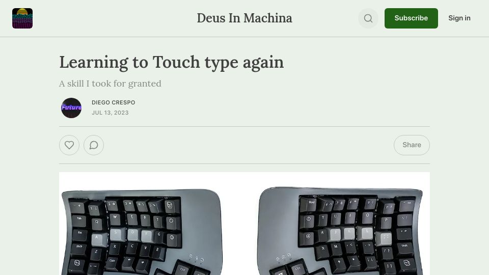 Screenshot of deusinmachina.net: Learning to Touch Type Again