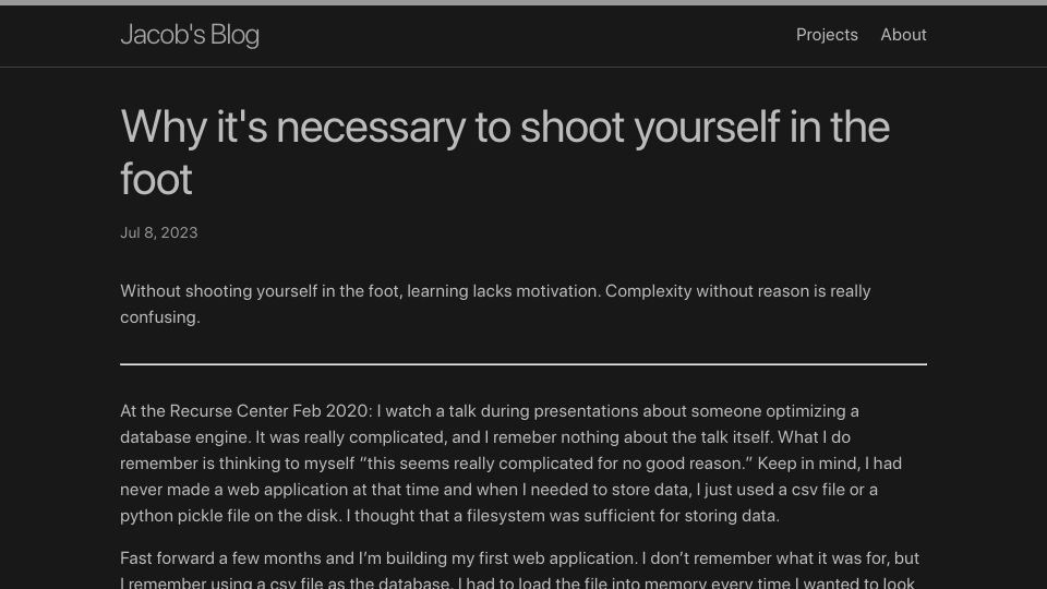 Screenshot of g-w1.github.io: Why it’s necessary to shoot yourself in the foot