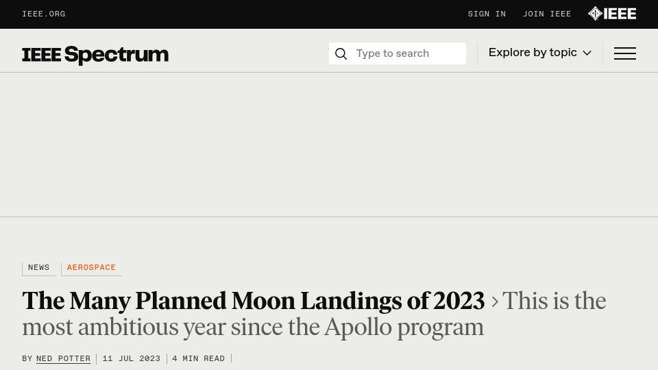 Screenshot of spectrum.ieee.org: The many planned moon landings of 2023