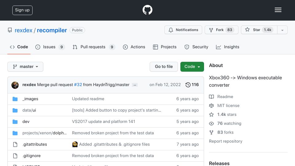 Screenshot of github.com: Xbox360 –> Windows Executable Converter (2017)