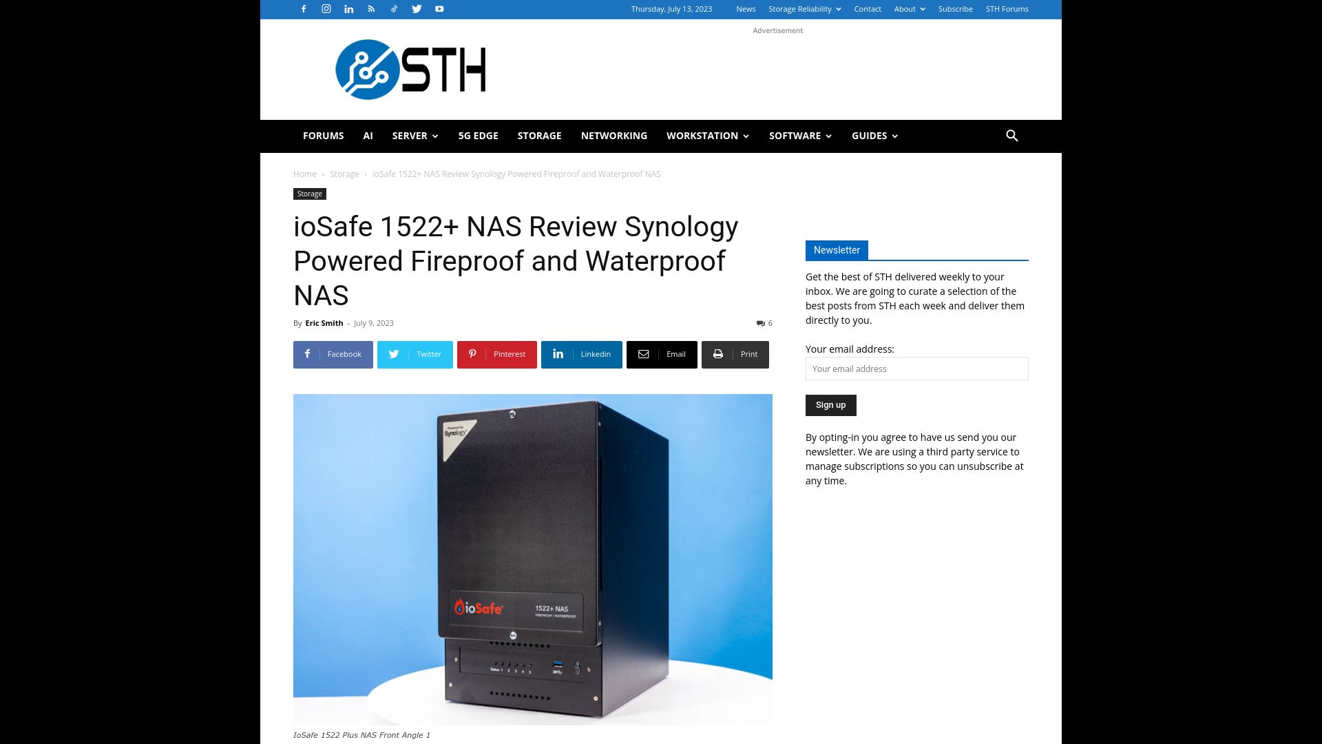Screenshot of servethehome.com: IoSafe 1522 NAS Review Synology Powered Fireproof and Waterproof NAS