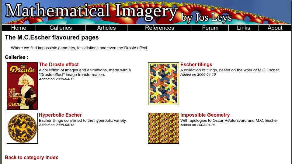 Screenshot of josleys.com: The M.C. Escher flavoured pages