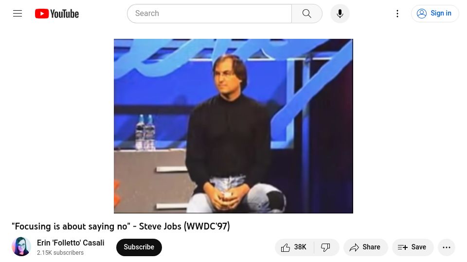 Screenshot of youtube.com: Focusing is about saying no (1997) [video]