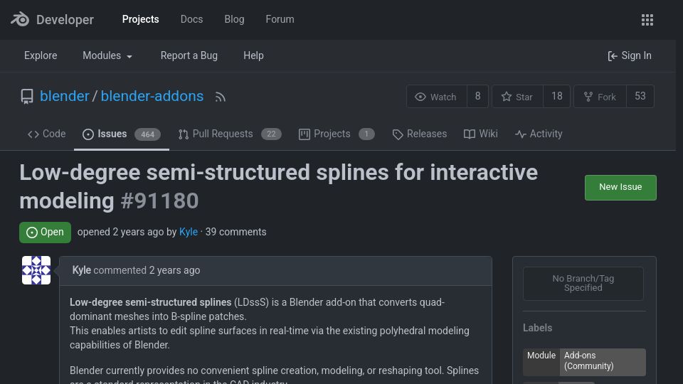 Screenshot of projects.blender.org: Polyhedral Splines