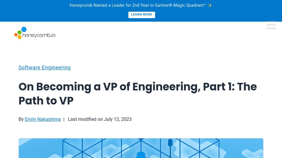 Screenshot of honeycomb.io: On Becoming a VP of Engineering