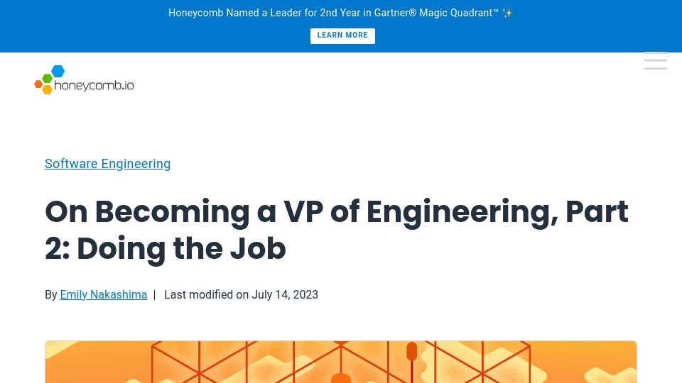 Screenshot of honeycomb.io: On Becoming a VP of Engineering pt. 2